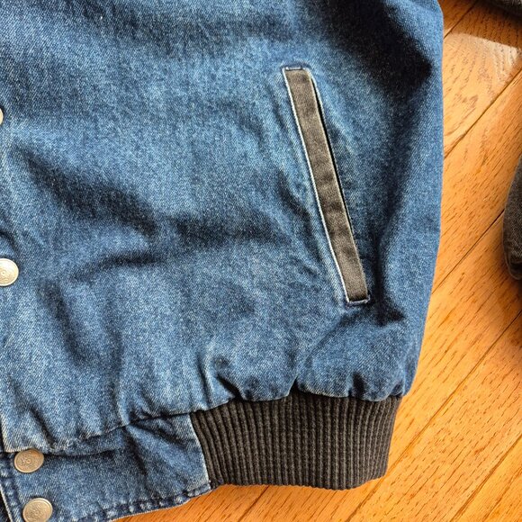 Vintage Molson Canadian Rocks Denim Bomber Coat Snap Front Jacket XL - Picture 4 of 15